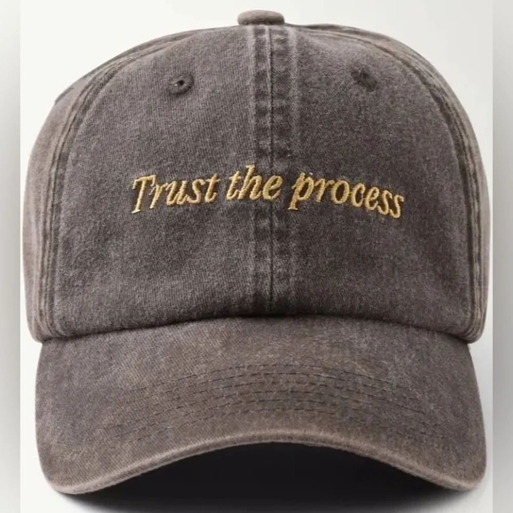 Active After Coffee Embroidered 'Trust the process' Adj Cap in Brushed Grey